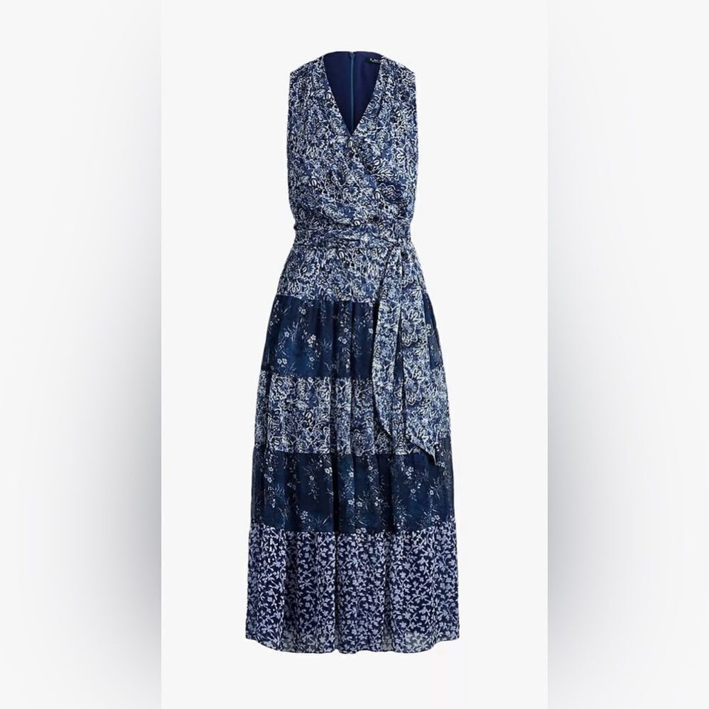 Plus size women’s Lauren Ralph Lauren Adnan Floral Maxi Dress Blue 18 tiered - Picture 2 of 14